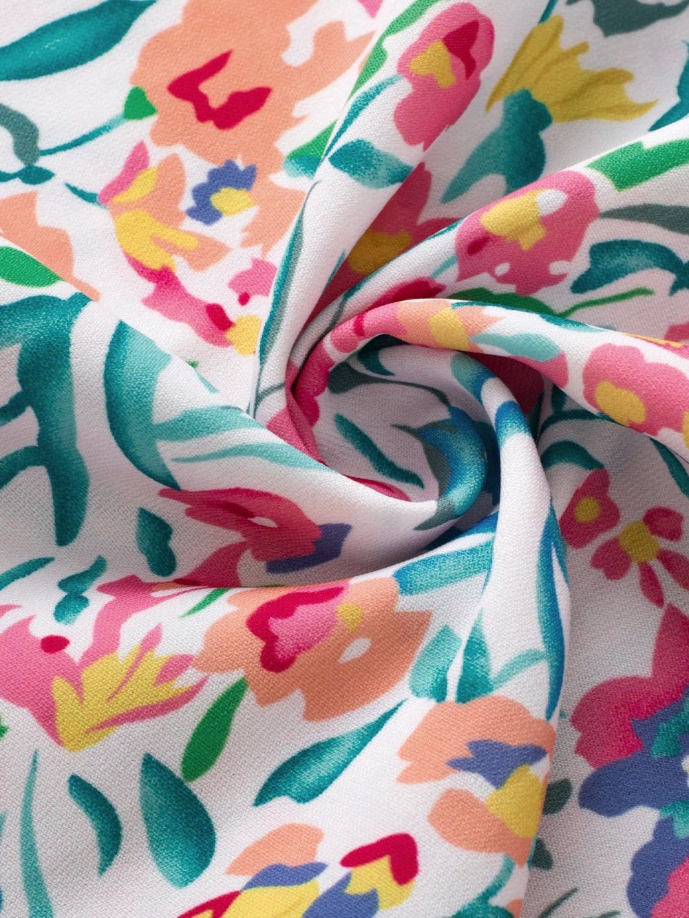 Pink Floral Print Split Neck Puff Sleeve Cotton Blouse