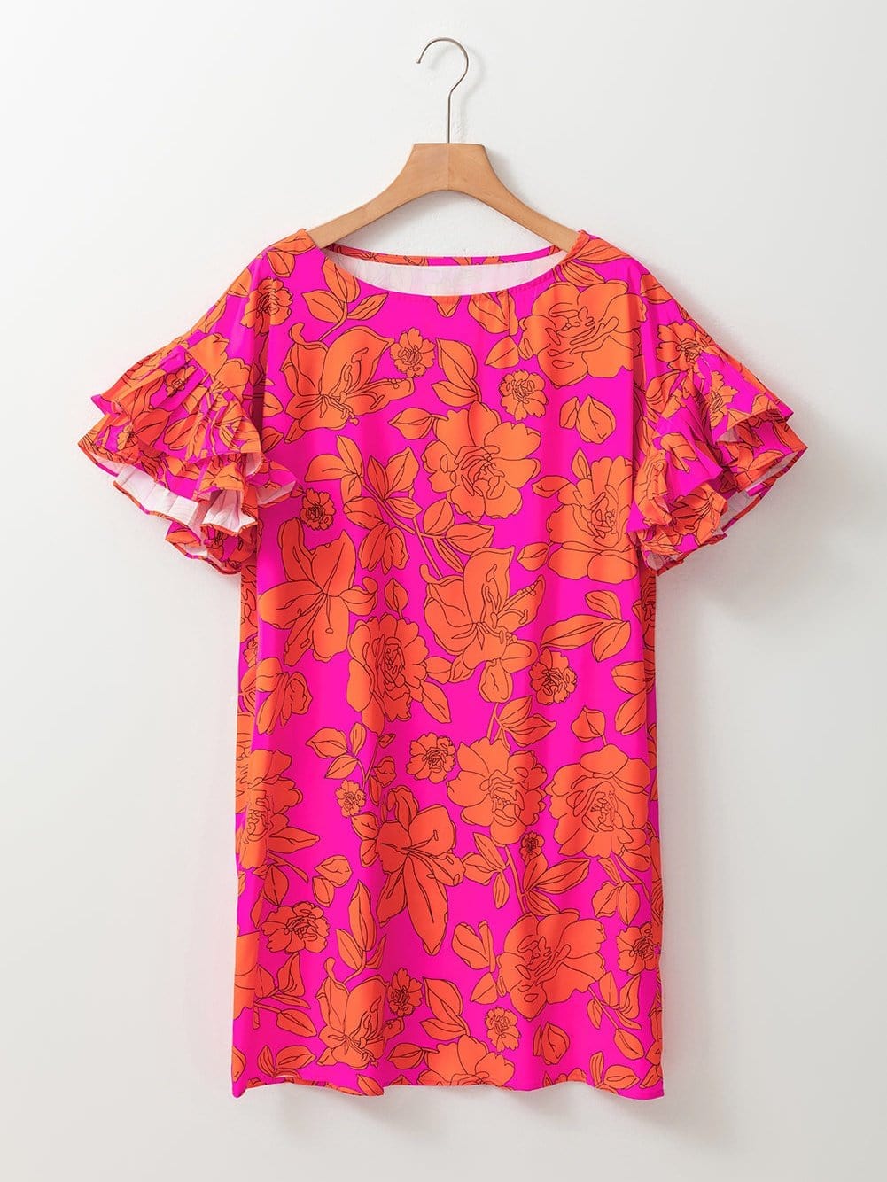 Pink Floral Ruffle Sleeve Mini Dress for Southern Belle Style