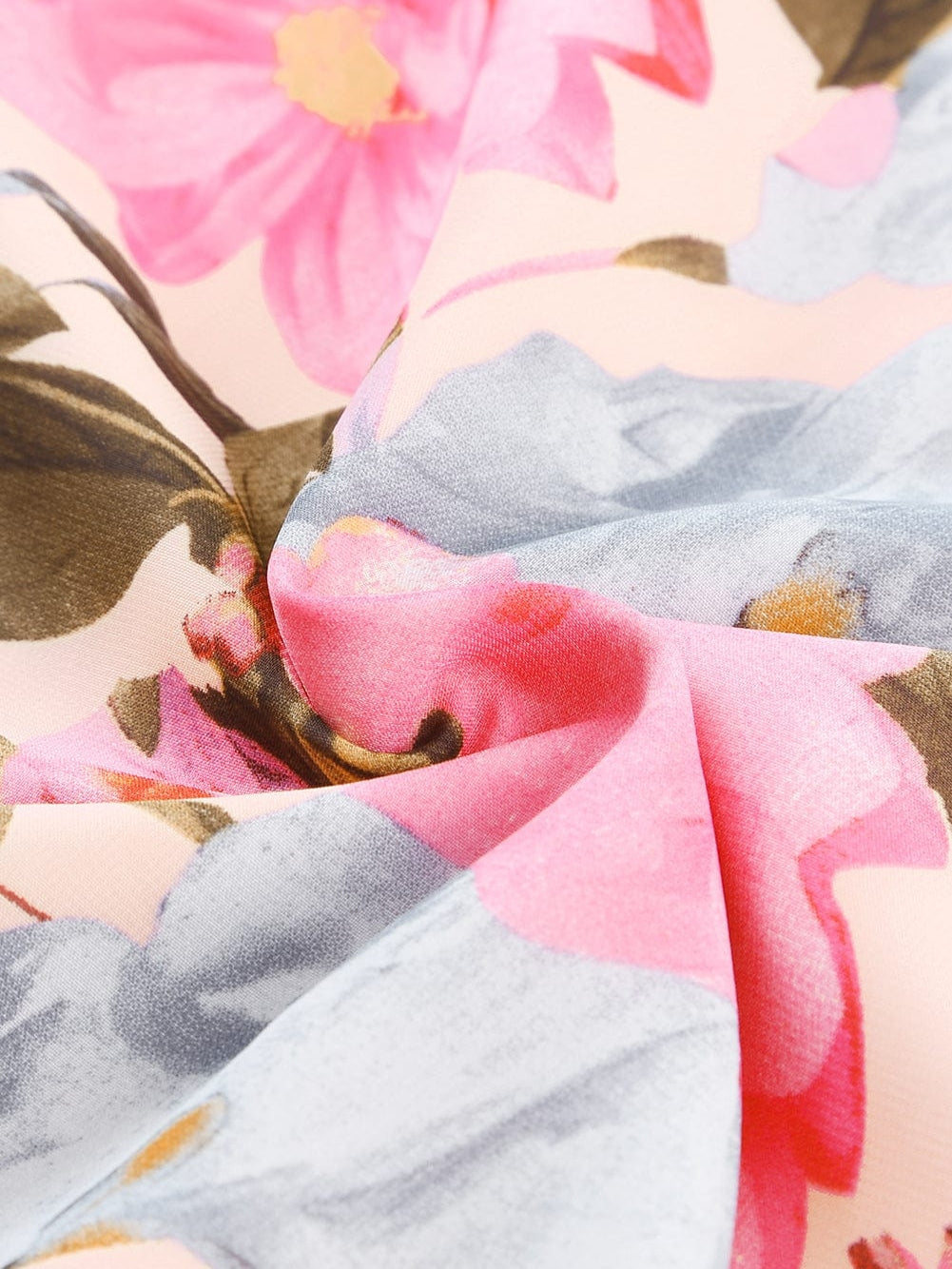 Pink Floral Ruffle Sleeve V-Neck Blouse with Tassel Detail