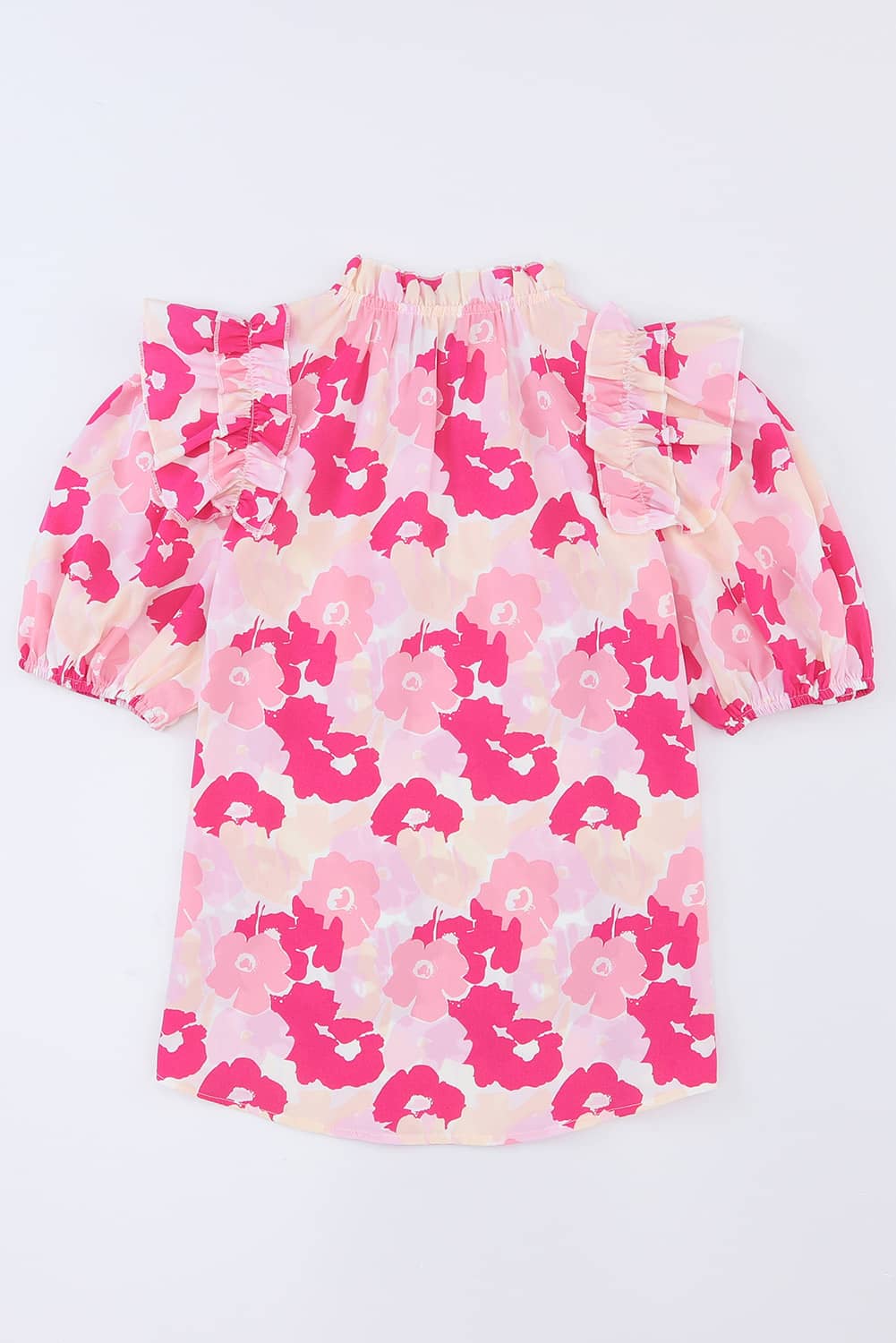 Pink Floral Ruffle Sleeve V-Neck Top