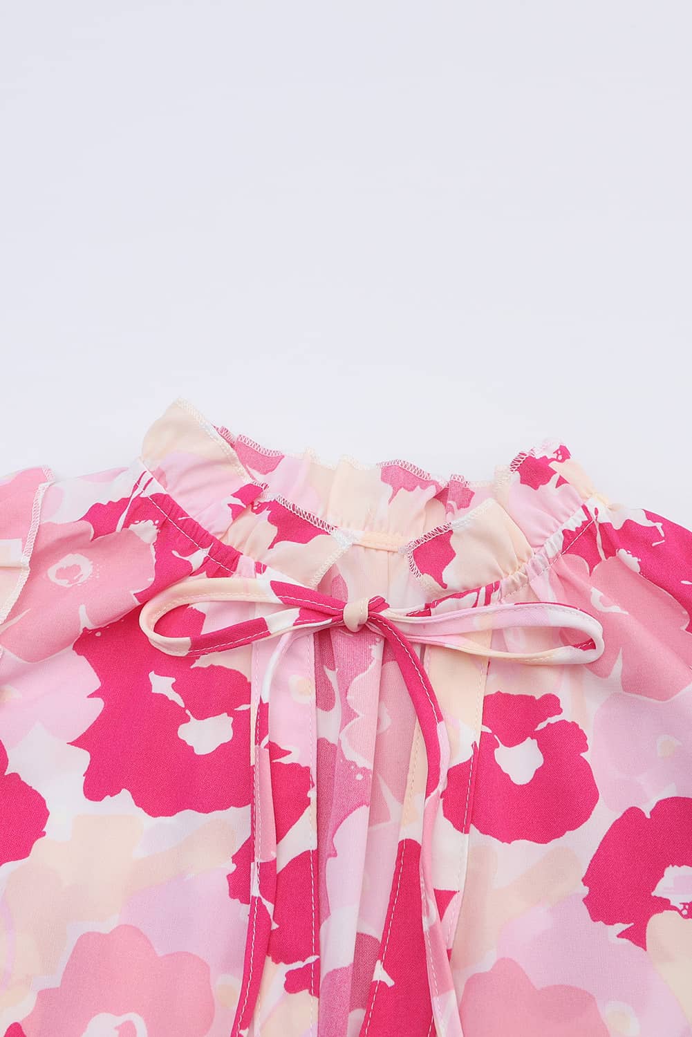 Pink Floral Ruffle Sleeve V-Neck Top