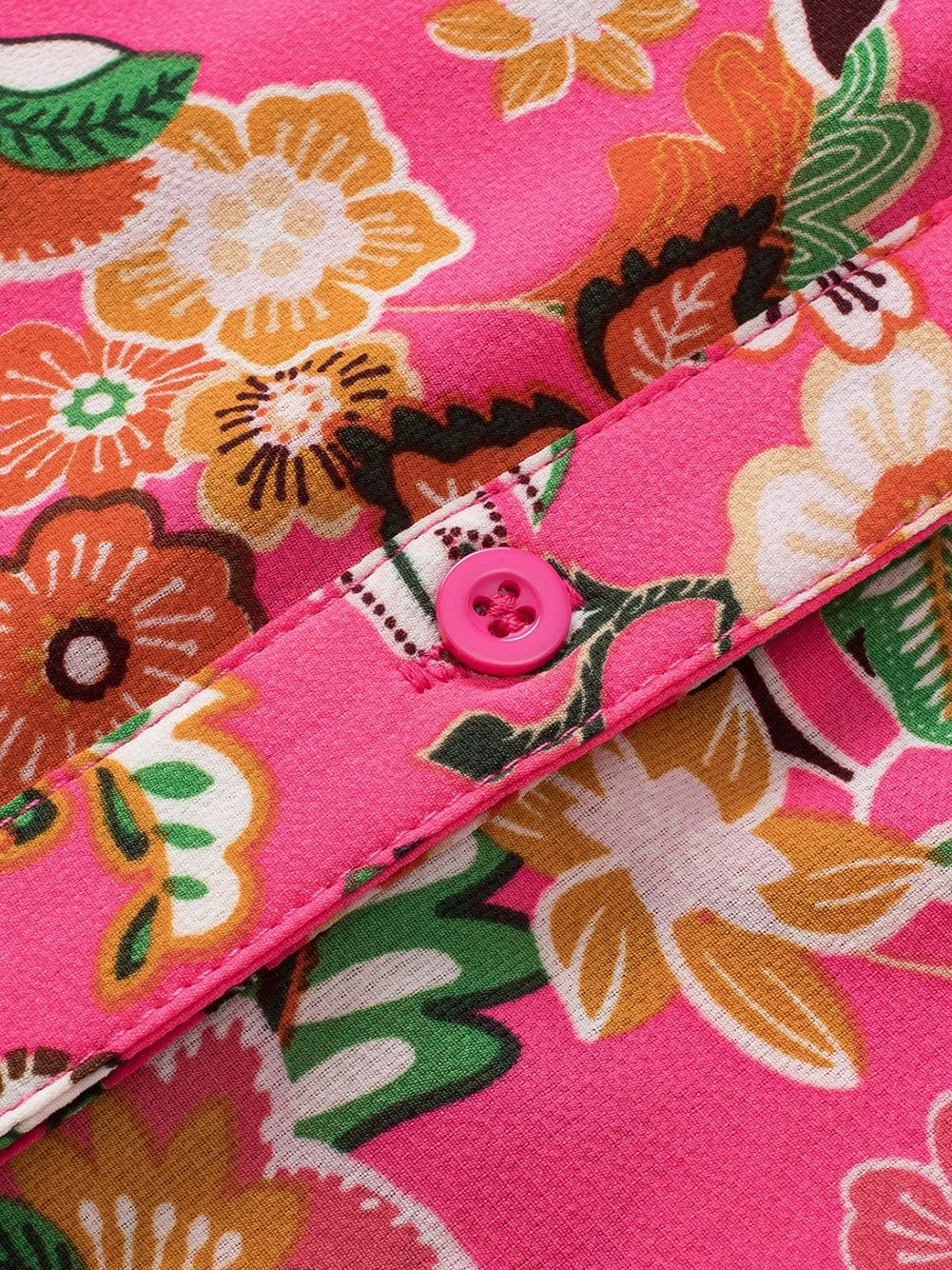 Pink Floral Smocked Sleeve Shirt with Strawberry Print