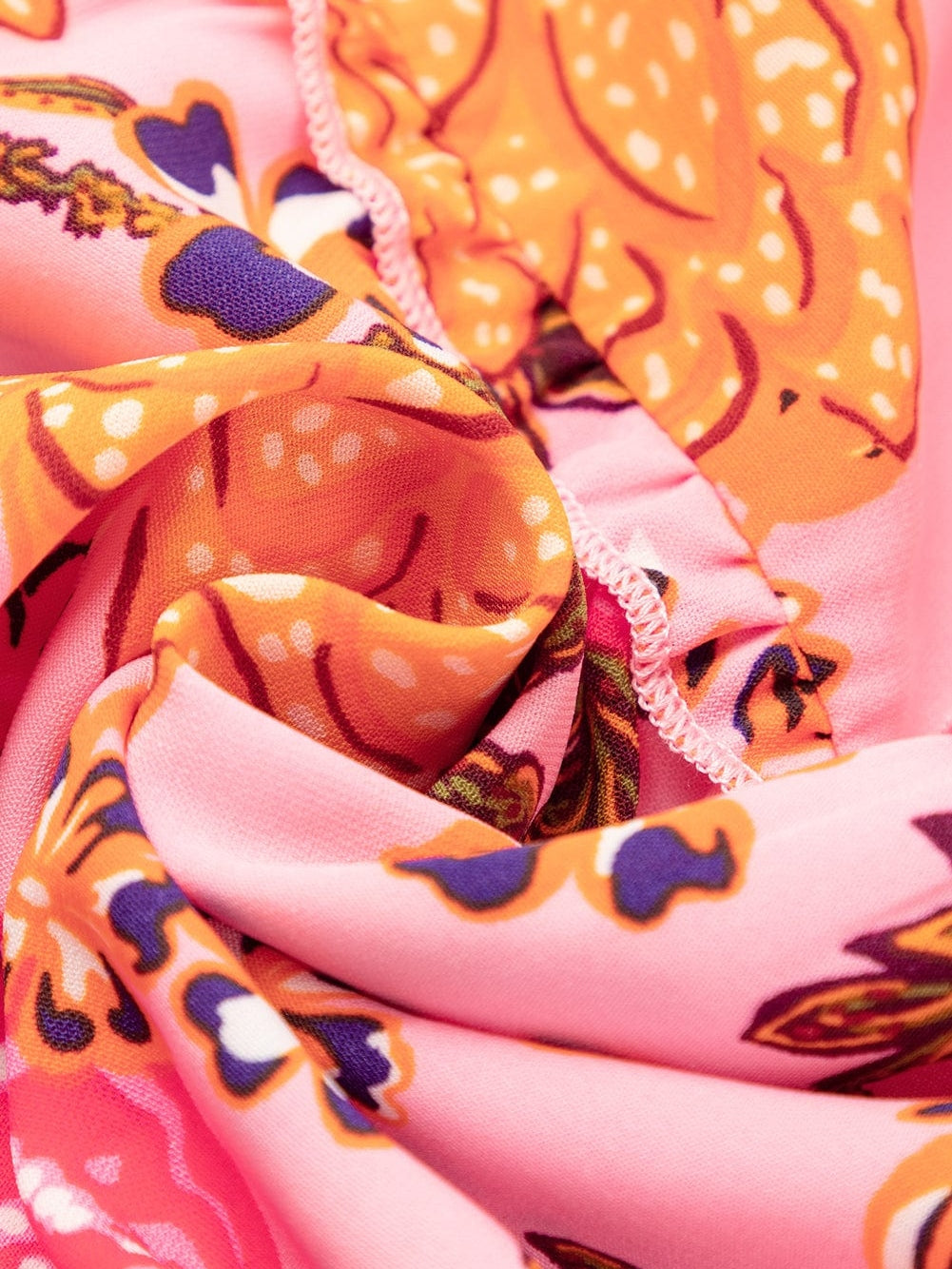 Pink Floral Square Neck Flutter Sleeve Tiered Midi Dress with Rick Rack Details