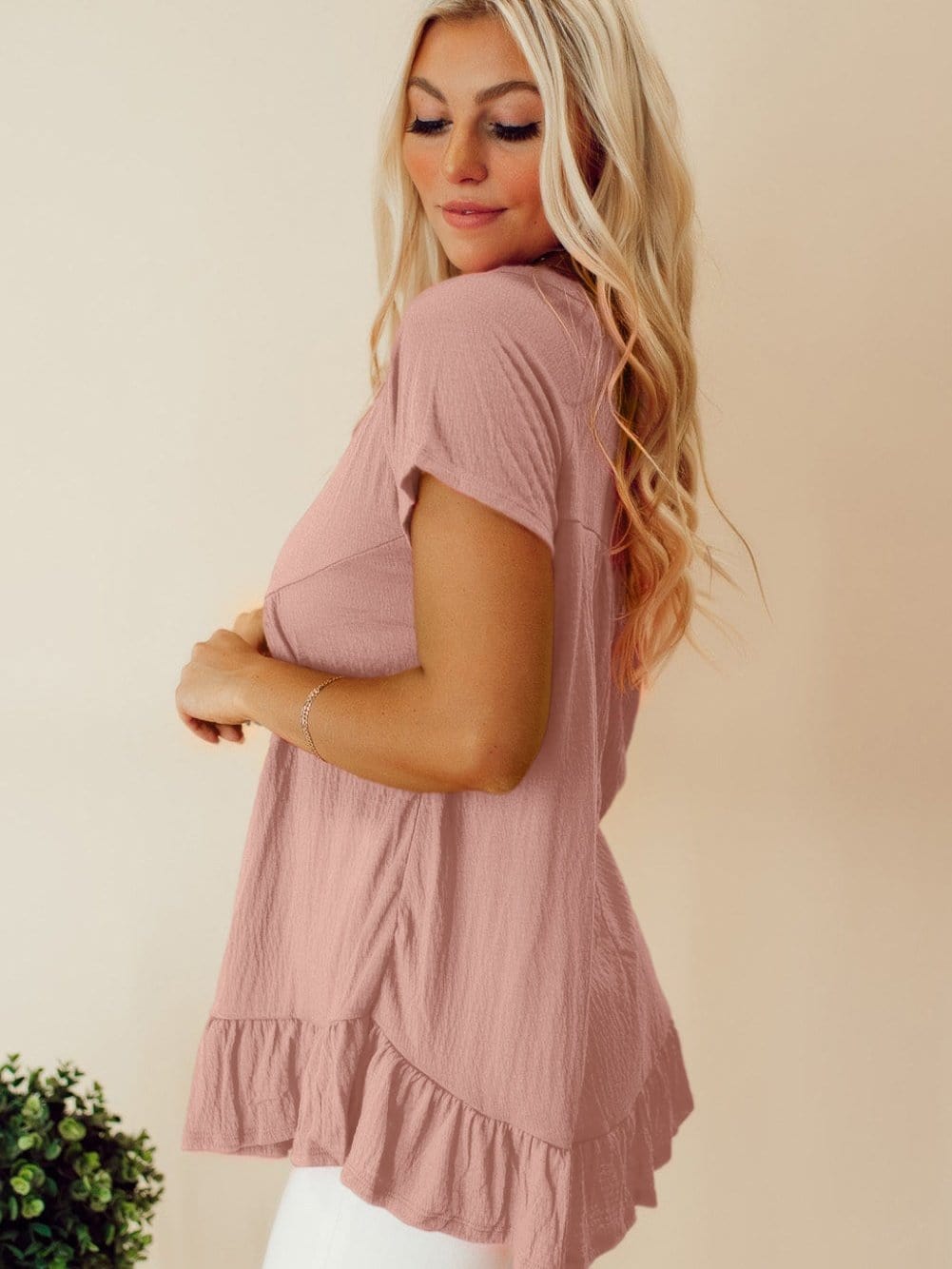 Pink Flowy Ruffle Hem Shift Top
