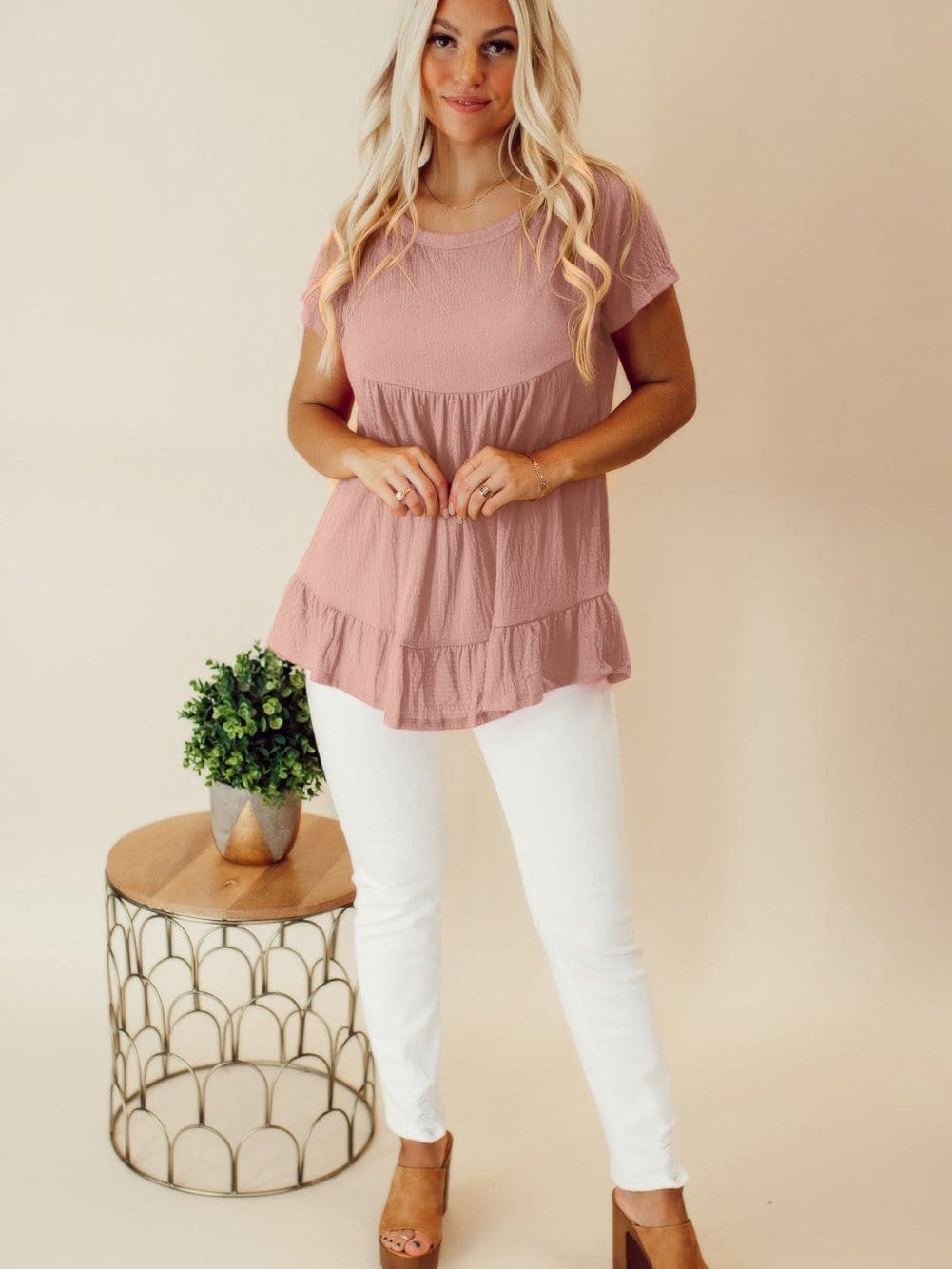 Pink Flowy Ruffle Hem Shift Top