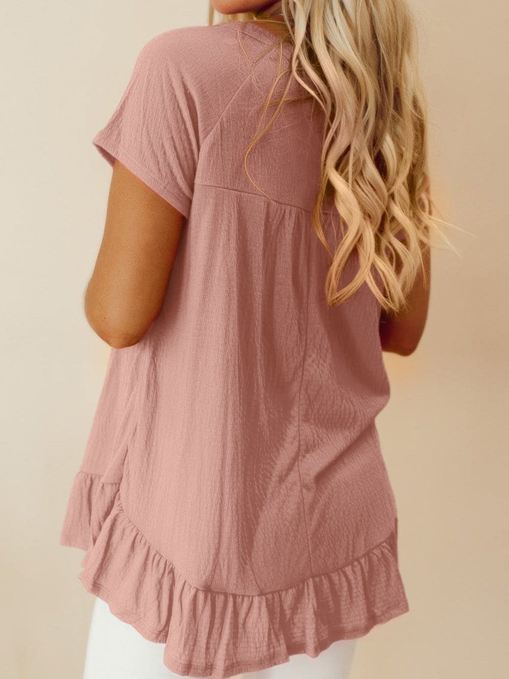 Pink Flowy Ruffle Hem Shift Top