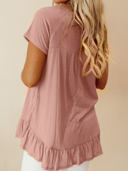 Pink Flowy Ruffle Hem Shift Top