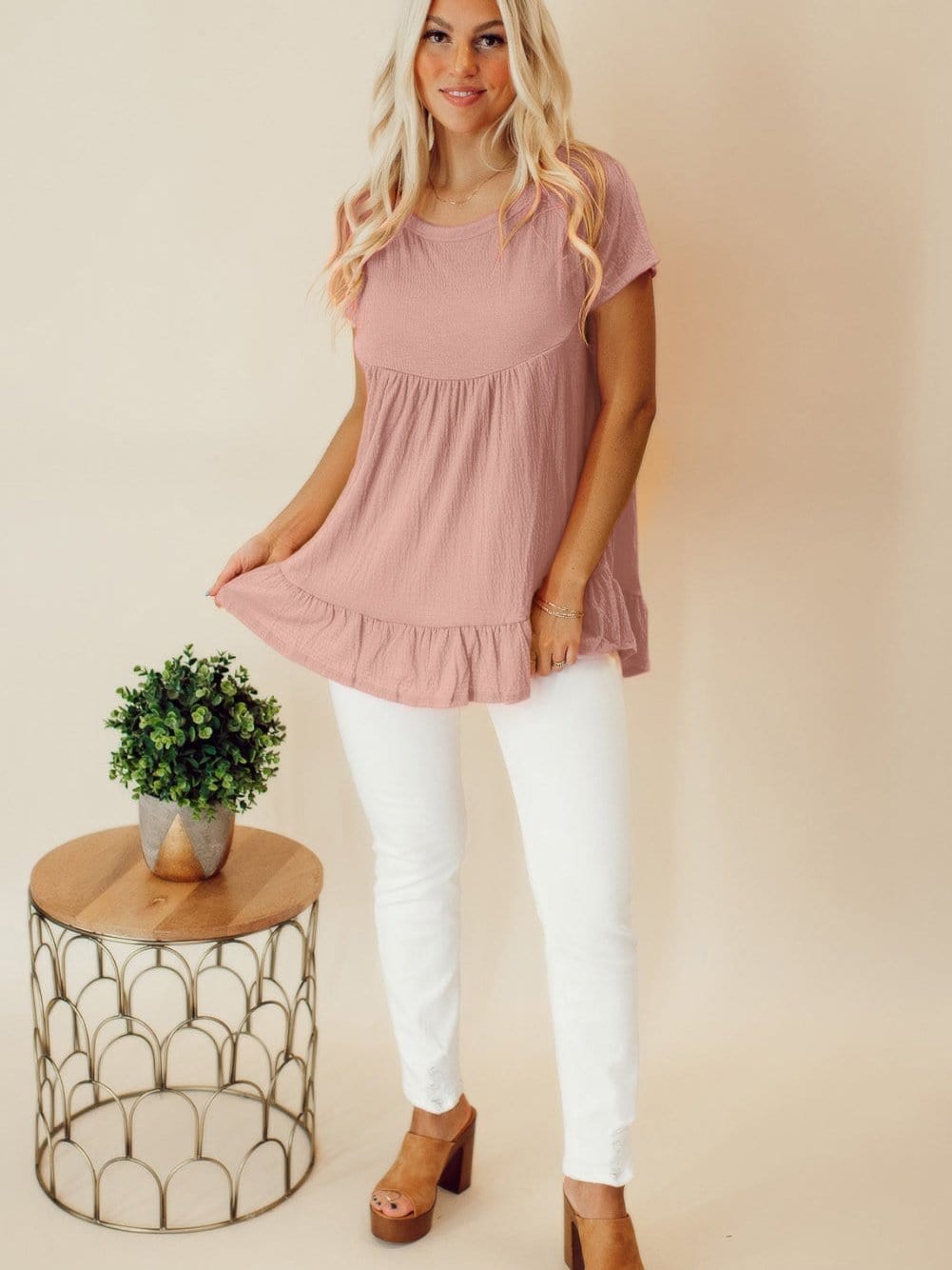 Pink Flowy Ruffle Hem Shift Top