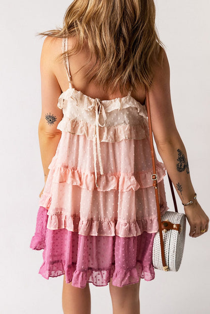 Pink Gradient Swiss Dot Ruffle Mini Dress