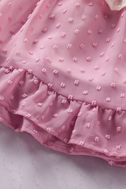 Pink Gradient Swiss Dot Ruffle Mini Dress