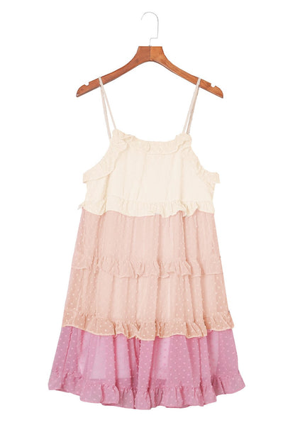 Pink Gradient Swiss Dot Ruffle Mini Dress