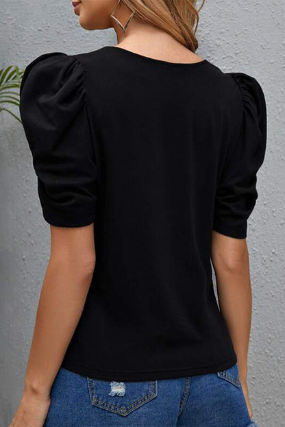 Pink Heart Print Puff Sleeve Blouse