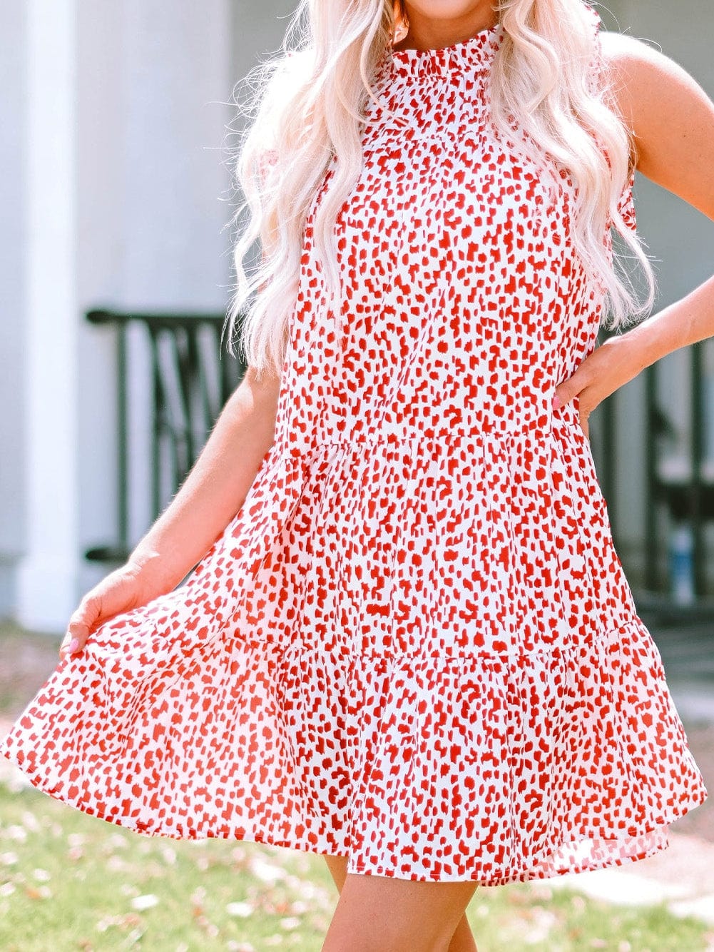 Pink Leopard Lace Detail Sleeveless Mini Dress