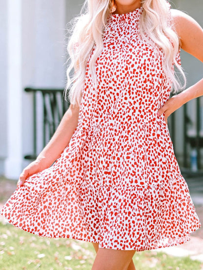 Pink Leopard Lace Detail Sleeveless Mini Dress