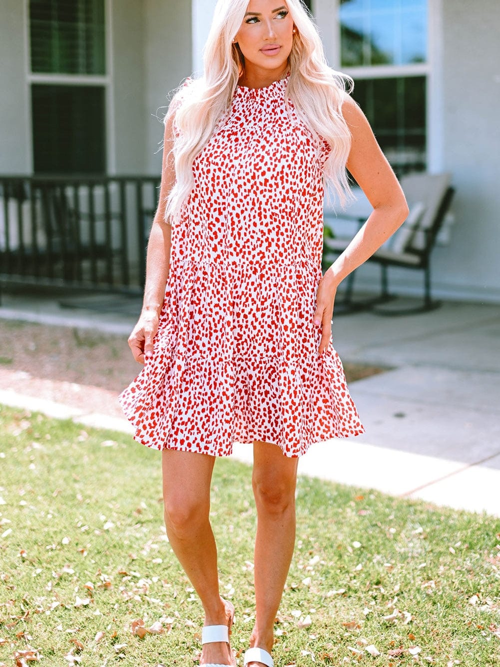 Pink Leopard Lace Detail Sleeveless Mini Dress