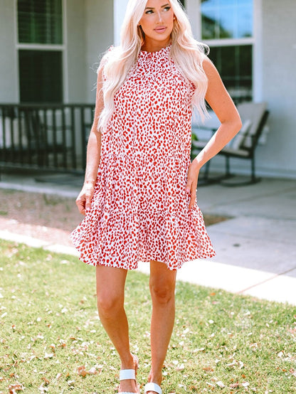 Pink Leopard Lace Detail Sleeveless Mini Dress