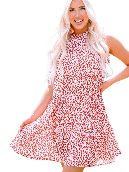 Pink Leopard Lace Detail Sleeveless Mini Dress