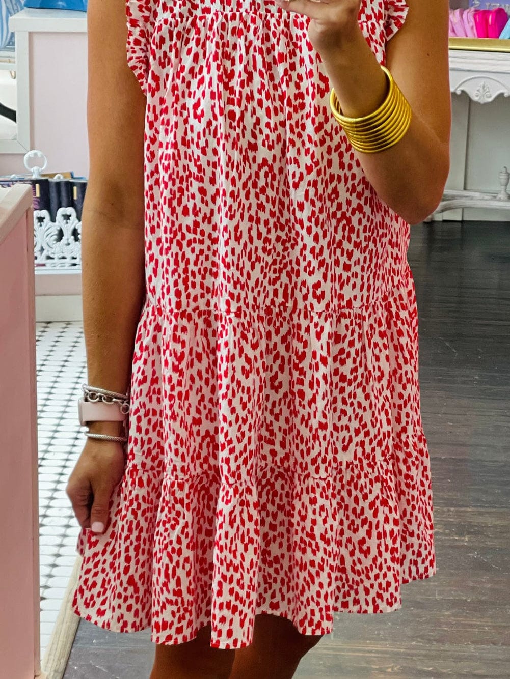 Pink Leopard Lace Detail Sleeveless Mini Dress