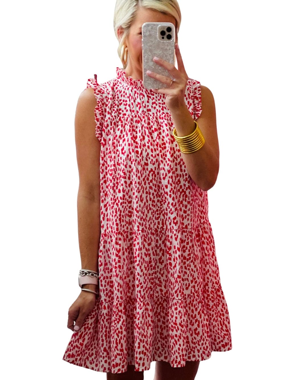 Pink Leopard Lace Detail Sleeveless Mini Dress