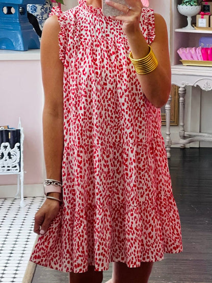 Pink Leopard Lace Detail Sleeveless Mini Dress