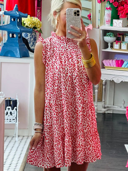 Pink Leopard Lace Detail Sleeveless Mini Dress