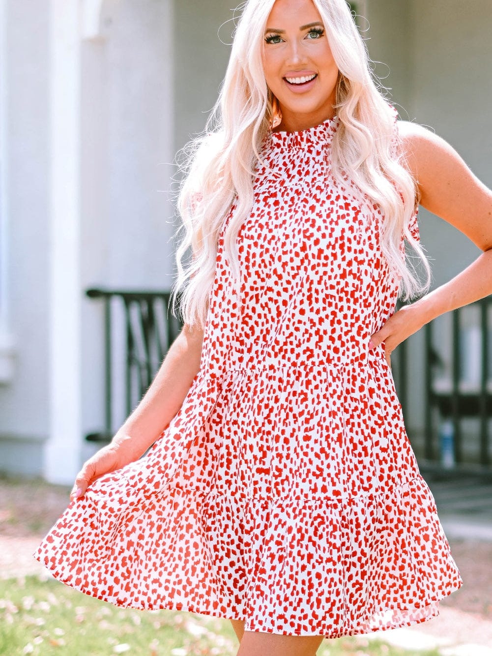 Pink Leopard Lace Detail Sleeveless Mini Dress