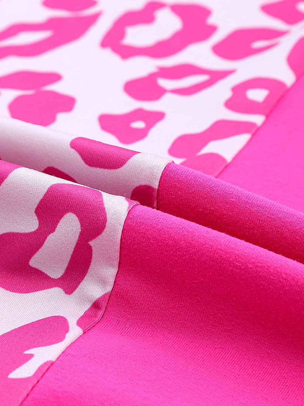 Pink Leopard Patchwork Shift Top with Short Sleeves