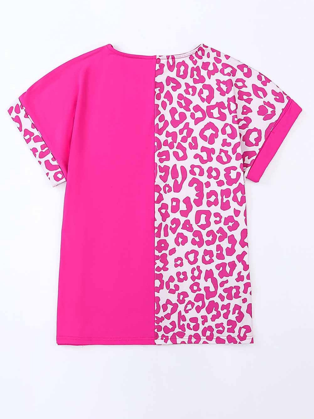 Pink Leopard Patchwork Shift Top with Short Sleeves