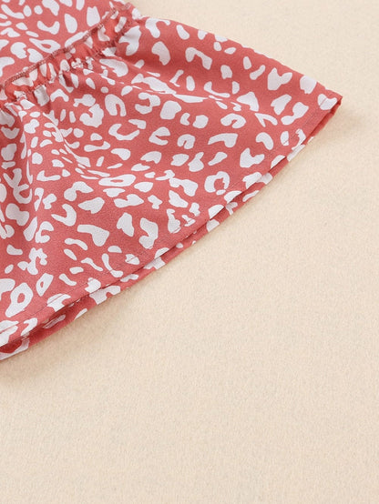 Pink Leopard Print Frill Sleeve Tee