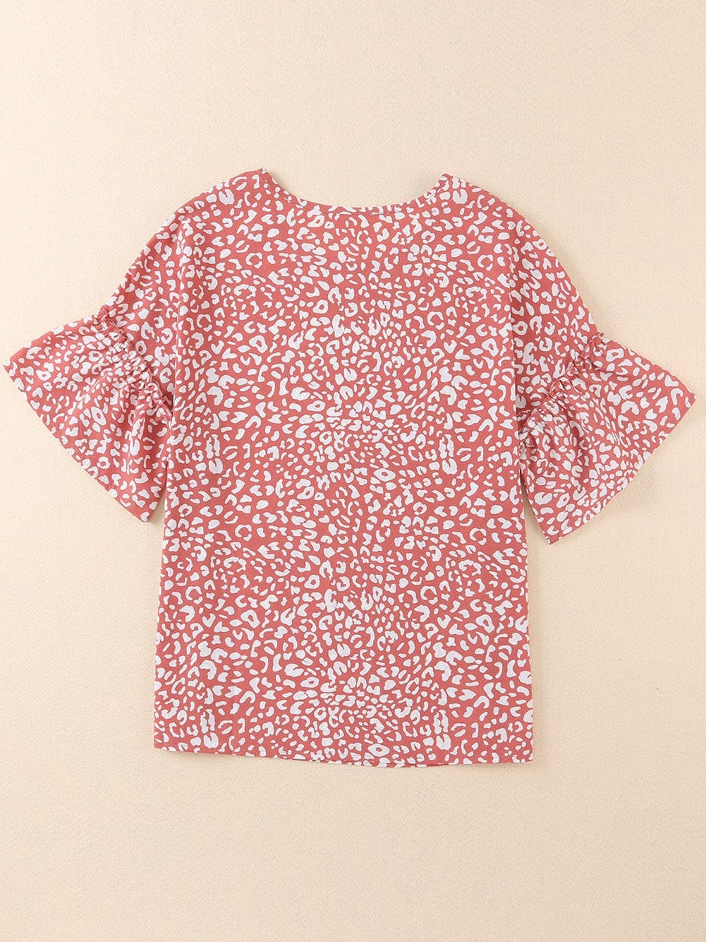 Pink Leopard Print Frill Sleeve Tee