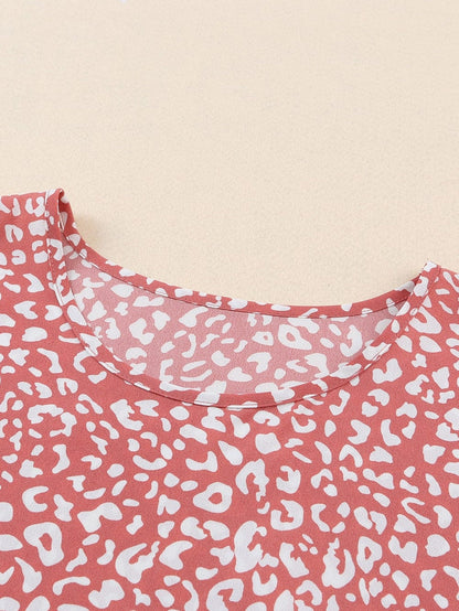 Pink Leopard Print Frill Sleeve Tee
