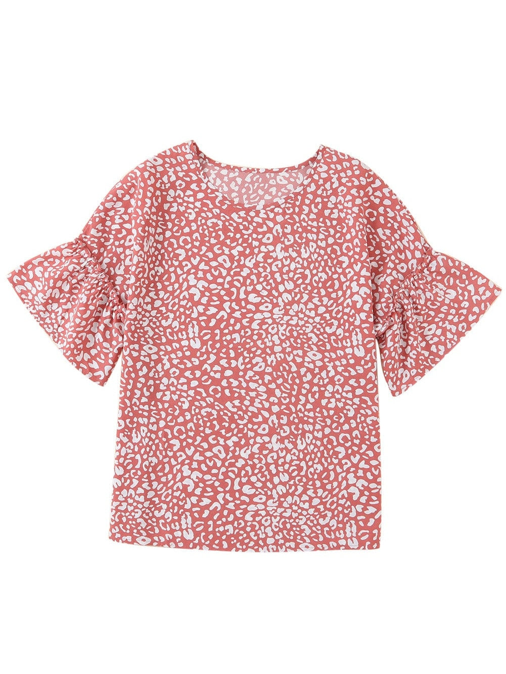 Pink Leopard Print Frill Sleeve Tee
