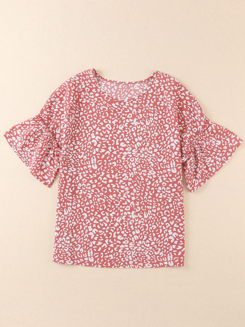 Pink Leopard Print Frill Sleeve Tee
