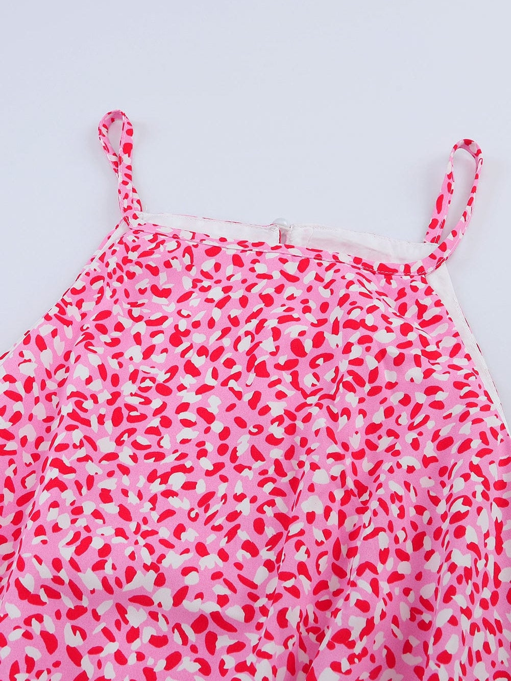 Pink Leopard Print Sleeveless Mini Dress with Waist Tie - Elegant Summer Shift Dress with High Waist and Spaghetti Straps