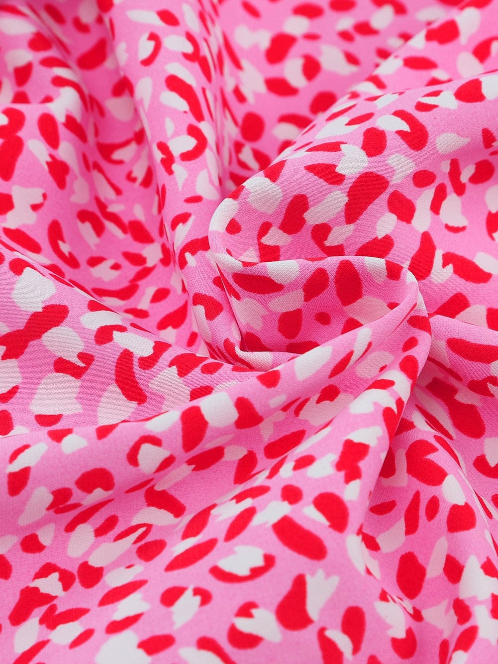 Pink Leopard Print Sleeveless Mini Dress with Waist Tie - Elegant Summer Shift Dress with High Waist and Spaghetti Straps