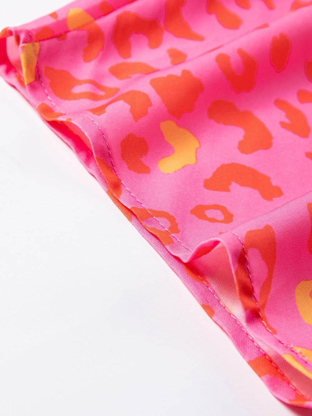 Pink Leopard Print V Neck Short Sleeve Top