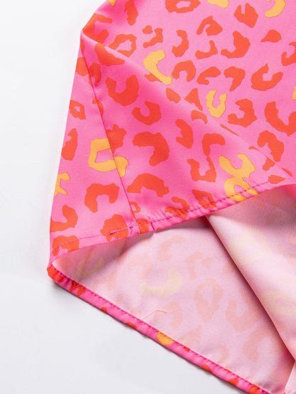 Pink Leopard Print V Neck Short Sleeve Top