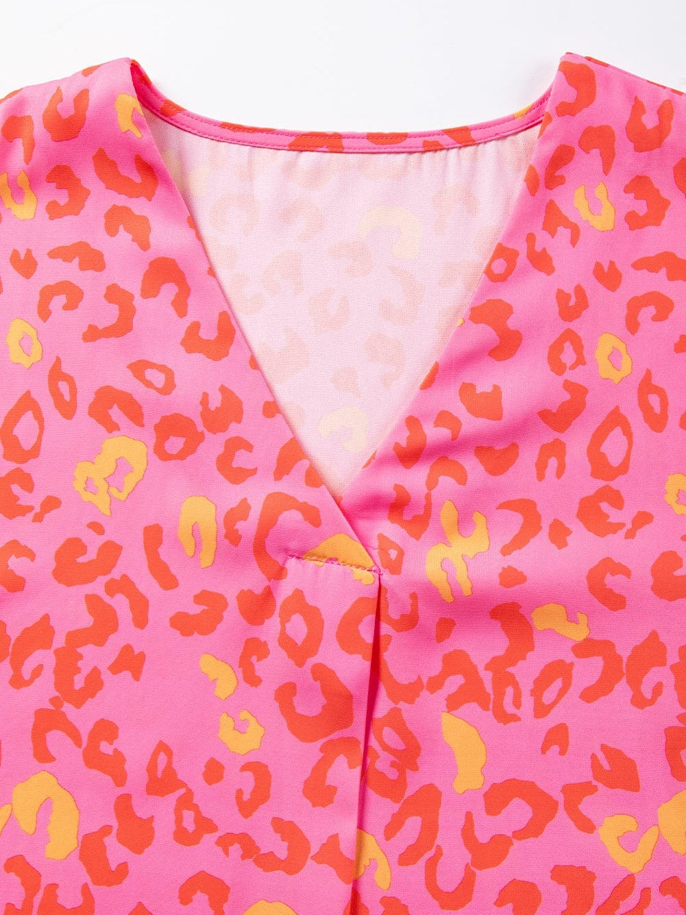 Pink Leopard Print V Neck Short Sleeve Top