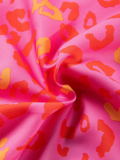 Pink Leopard Print V Neck Short Sleeve Top