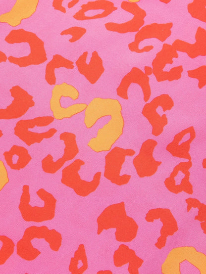 Pink Leopard Print V Neck Short Sleeve Top