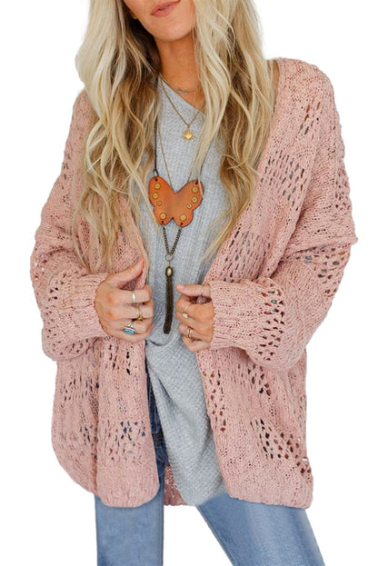 Pink Lightweight Crochet Dolman Sleeve Knit Cardigan