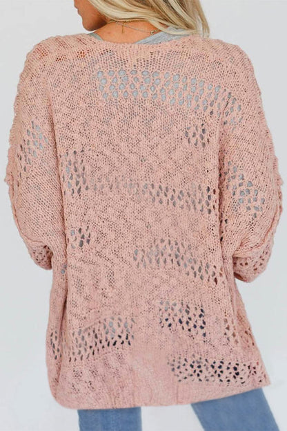 Pink Lightweight Crochet Dolman Sleeve Knit Cardigan