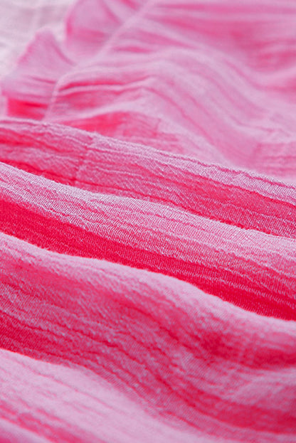 Pink Ombre Colorblock Tiered Mini Dress with Flirty V-Neck