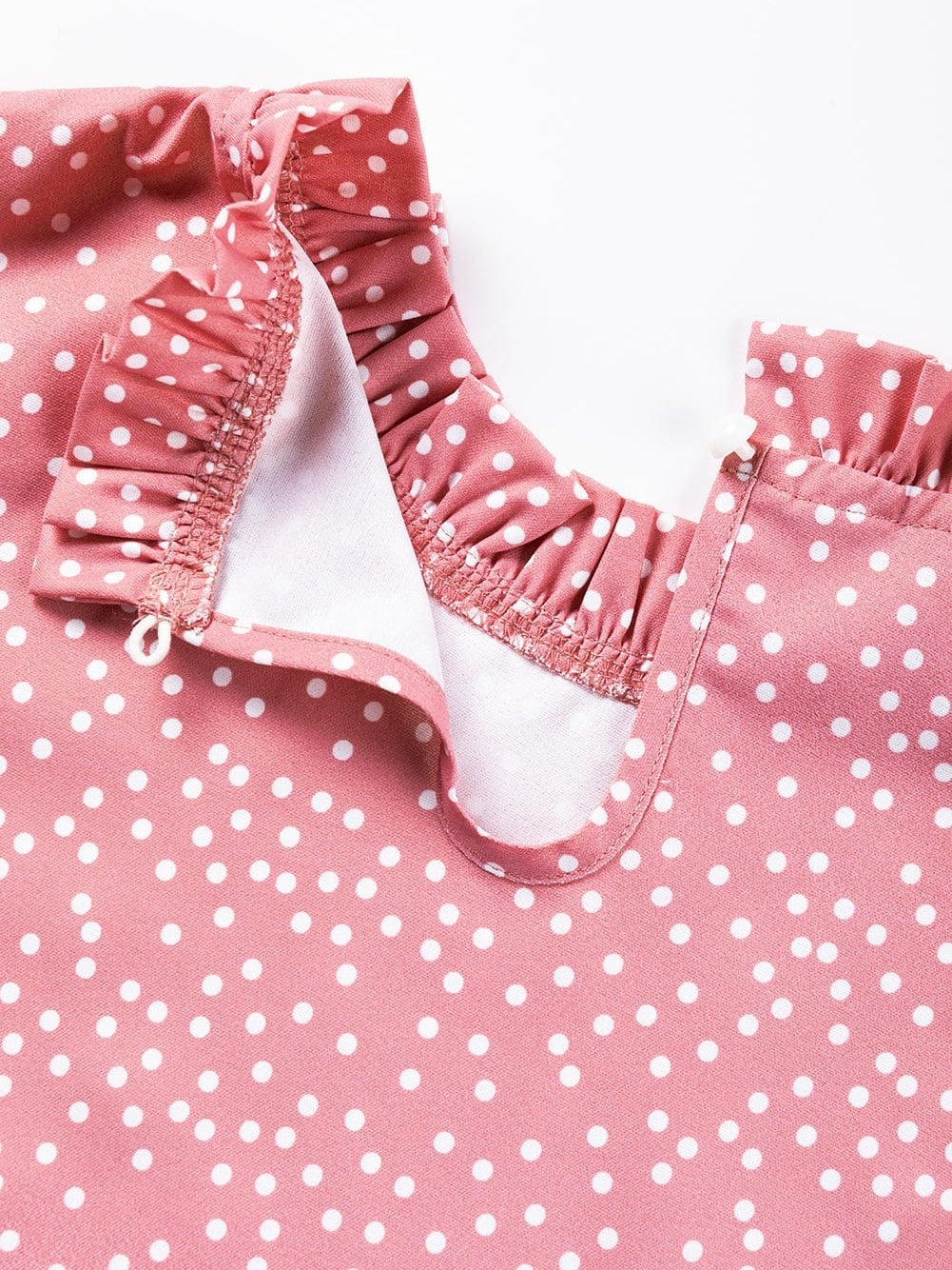 Pink Polka Dot Flutter Sleeve Frilled Neck Elegant Blouse