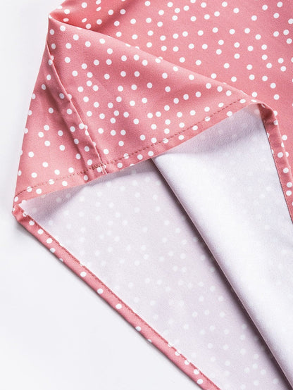 Pink Polka Dot Flutter Sleeve Frilled Neck Elegant Blouse