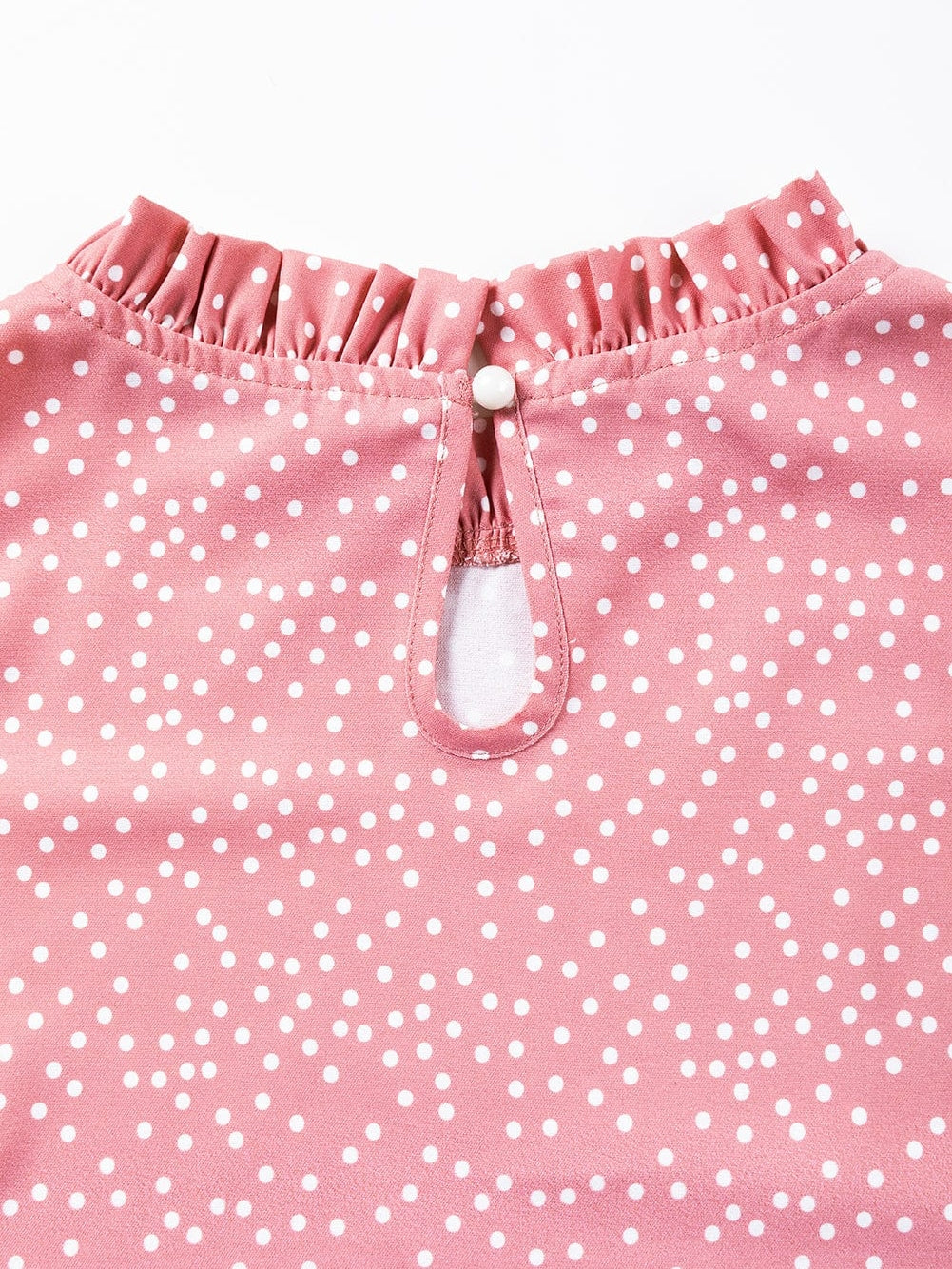 Pink Polka Dot Flutter Sleeve Frilled Neck Elegant Blouse