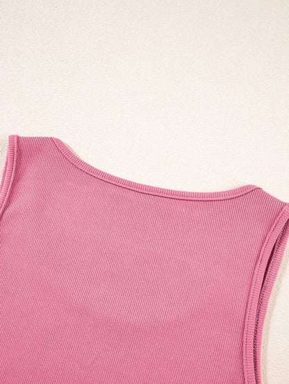 Pink Ribbed Sleeveless Crop Top and Wide Leg Pants Set