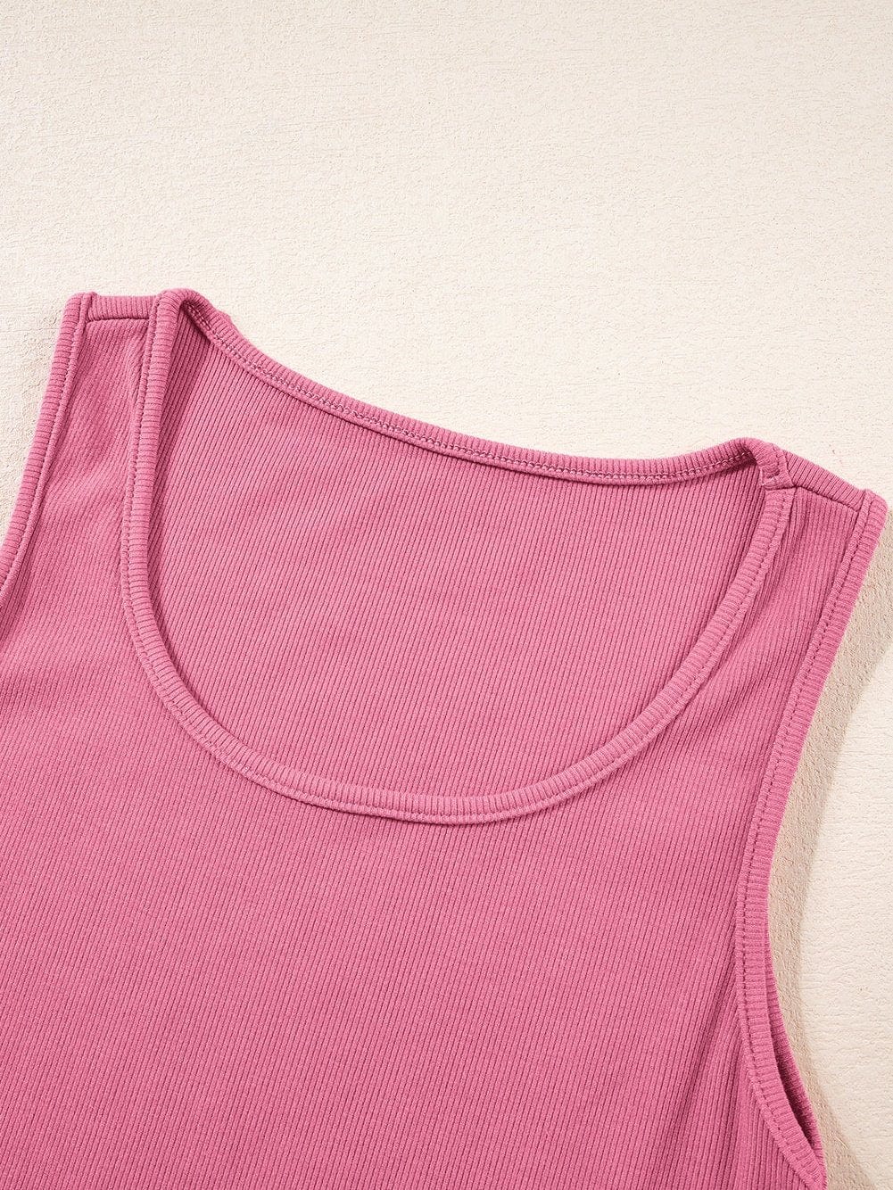 Pink Ribbed Sleeveless Crop Top and Wide Leg Pants Set