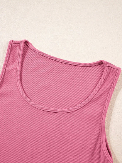 Pink Ribbed Sleeveless Crop Top and Wide Leg Pants Set