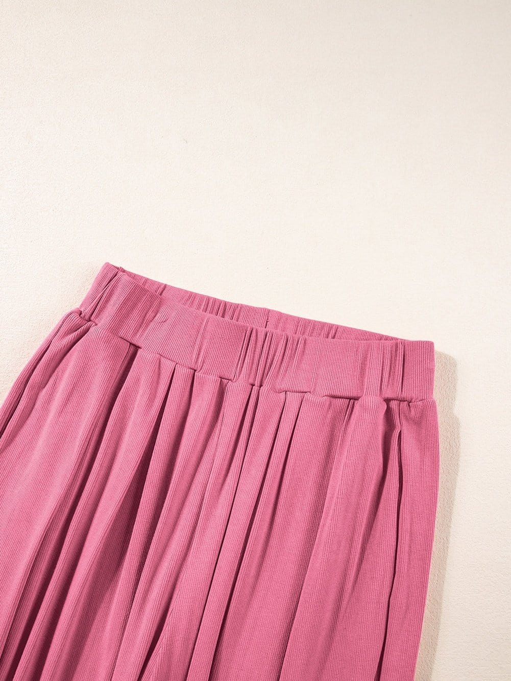 Pink Ribbed Sleeveless Crop Top and Wide Leg Pants Set